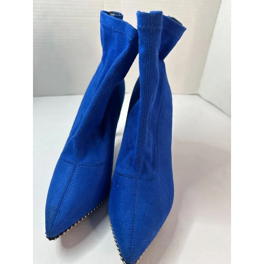 Bar III Women's Size 5M Blue Suede Ankle Boots Heel Casual Dressy academia Glam - Picture 4 of 7